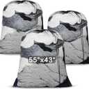 3 Pack Mesh Laundry Bags Extra Large 55" x 43" Sturdy Material Laundry Liner with Drawstring Closure Black Washable Hamper Liner for Factories College Dorm Apartment and Apartment Dweller