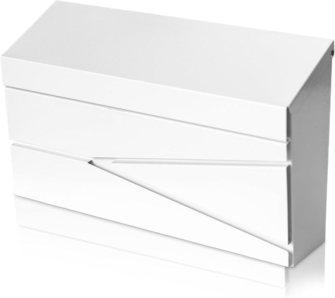 Ydocabinit Wall Mount Mailbox, Large Capacity Mailbox for House, Galvanized Steel Rust-Proof Metal Post Box Drop Mailboxes for Outside, 15.74"9.84"4.33", White Modern Sleek Style