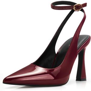 PARTY Womens Pointed Closed Toe Heels Stiletto Slingback High Heel for Women Dressy Pumps for Wedding and Office Work or Going Out (8, Burgundy Patent)