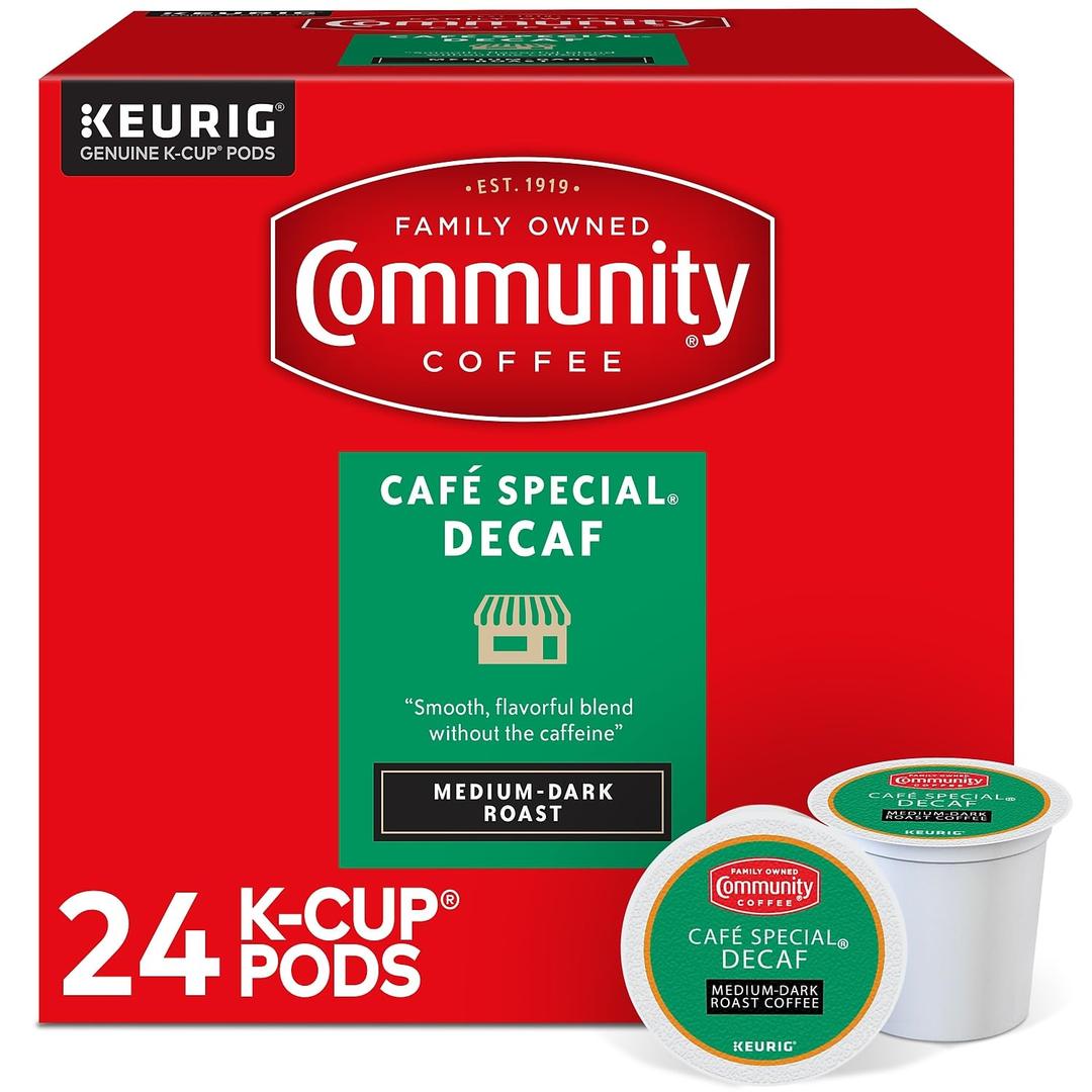 Community Coffee Cafe Special Decaf 24 Count Coffee Pods, Medium Dark Roast, Compatible with Keurig 2.0 K-Cup Brewers, 24 Count (Pack of 1) (EXP 07/11/27)