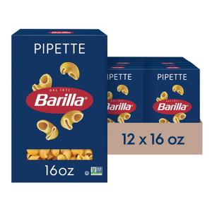 Barilla Pipette Pasta, 16 oz. Box (Pack of 12) - Non-GMO, Made with Durum Wheat Semolina - Kosher Certified, BB MARCH 07/2026