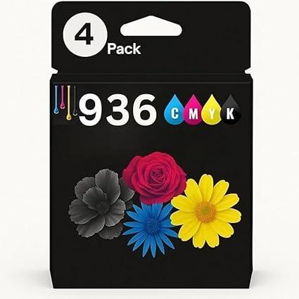 AMAZINK HP Compatible Ink Cartridge for 936XL Ink. Includes Black, Cyan, Magenta and Yellow Cartridges. Works with 9110b 9122e 9125e 9135e 9128e 9130b Printers. 4 Pack 936