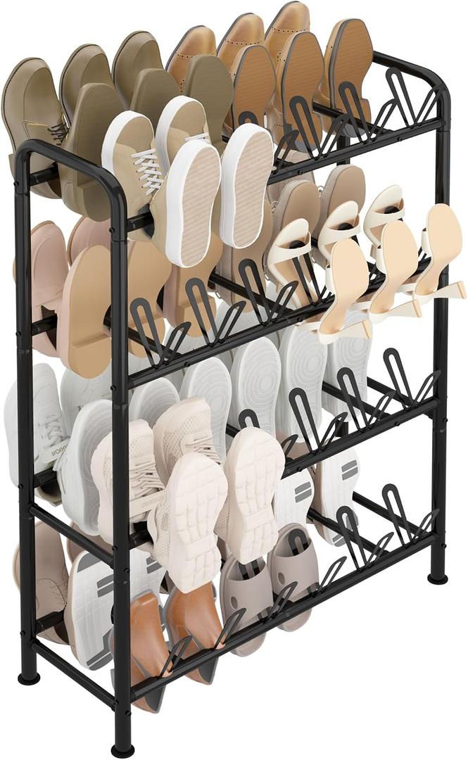 STORAGE MANIAC 48 Pairs Vertical Shoe Rack, Wing Large Metal Shoe Organizer for Closet, Entryway, Garage, Hallway, Double-Sided Shoes Shelf for Space Saving, Black 4-Tier