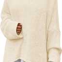 Saodimallsu Womens Oversized V Neck Sweaters Batwing Long Sleeve Knit Fall Slouchy Pullover Sweater Tops (Large, Cream)