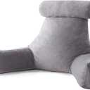 Linenspa Reading Pillow with Shredded Memory Foam- X-Large Size with Neck Support - Back Pillow for Sitting in Bed, Reading, Gaming, Watching TV  Bed Chair with Arms, Dorm Room Essentials, Stone