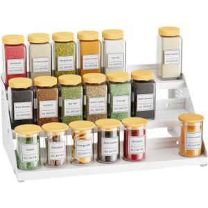 BOIVSHI Spice Rack, Spice Organization for Cabinet - Expandable Width, 3 Tiered Spice Rack Organizer for Cabinet - Adjustable Height, Seasoning Organizer for Cabinet, Countertop, Pantry, White