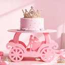 Lallisa 12" Pink Princess Cake Stand 3D PVC Cake Decorations with Prince and Princess Themed Holder Dessert Stand Centerpieces for Wedding Birthday Party Supplies
