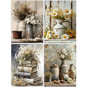 MBNTJHT 4 Pack Diamond Painting Kits for Adult Beginners,Yellow Flowers Diamond Art Kits for Adults,DIY 5D Full Round Drill Painting by Diamonds Art Crafts for Home Decor 12X16 Inch. (G8858+G8859+G8860+G8861)