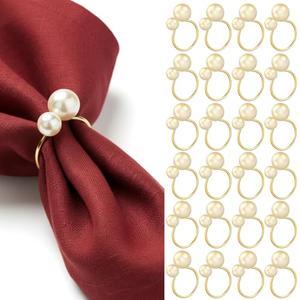 Sliner 12 Pcs Pearl Napkin Rings, Gold Table Napkin Holder Buckles for Dinning Table Setting Christmas Wedding Party Supplies