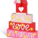 I Will Love You Forever Wooden Stack SignValentine's Day Decor for Table, Mantel & Tiered Tray, Rustic Farmhouse Style Light-Up Plaque, Romantic Home Decoration Gift for Her or Him