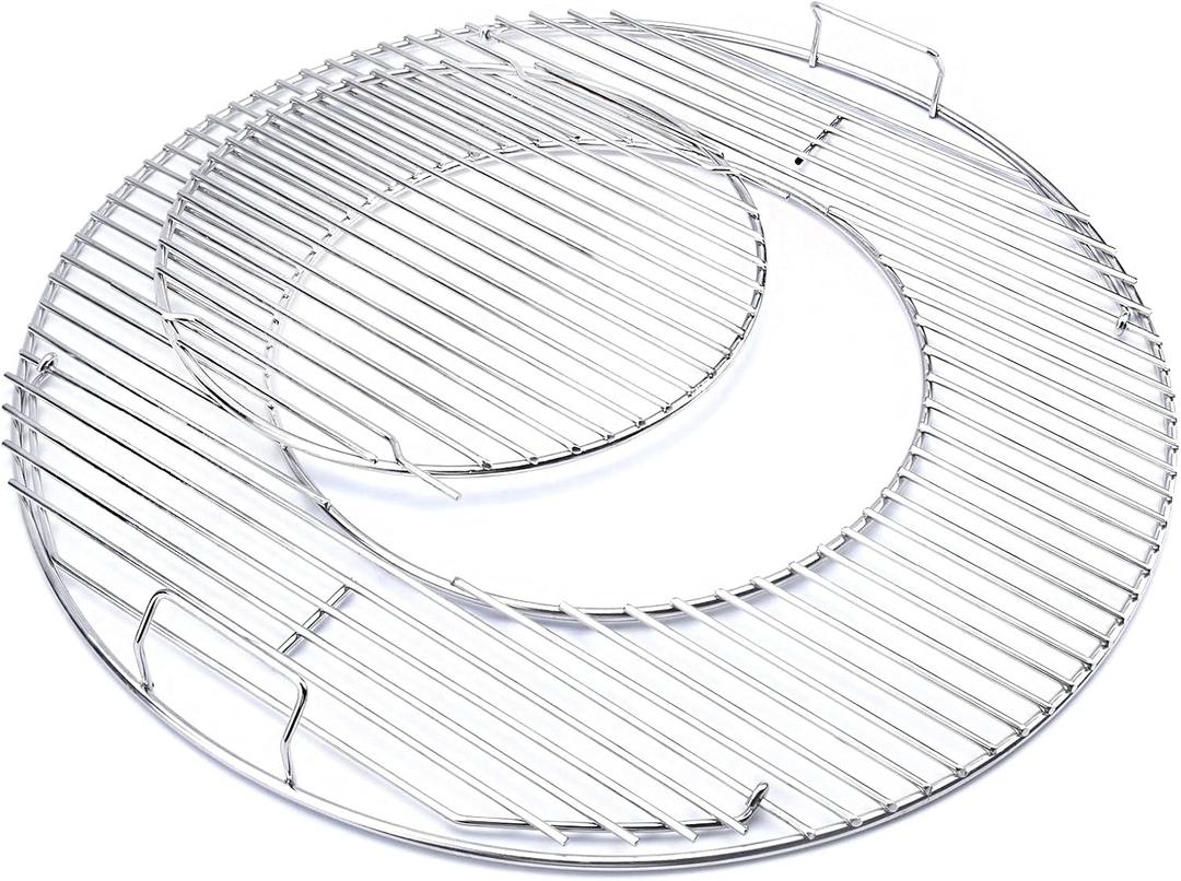 GasSaf Grill Grates Replacement for Weber 8835, 22.5 inch Charcoal Grills, Kettle, Performer, Master-Touch and Others, 21.5 Inches Gourmet BBQ System Hinged Stainless Steel Cooking Grate Grids
