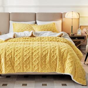 3-Piece Fluffy Faux Fur Sherpa Comforter Set, King Size Luxury Tufted Bedding Comforter Set, All Season Soft n Cozy Plush Comforter Bed Set- Yellow, 100x88 inches