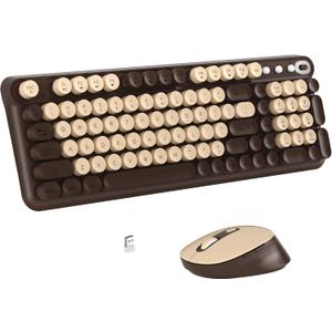 Links9+ Wireless Keyboard and Mouse Combo, Full-Size Retro Typewriter Keyboard Style, 2.4GHz USB Receiver, Plug-and-Play, Keyboard Mouse Set for Computer, Laptop, Windows, Mac, and PC (Coffee)