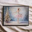 XWNLTEPK Snowy Ballet Christmas Tree Canvas Print Poster Wall Art Wall Decor Winter Atmosphere Poster Suitable for Living Room Bedroom Farmhouse Home Decor Christmas Snow Pine Tree (8x12in Black Framed, A06)