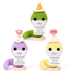 3PCS Positive Crochet Animal Snake Emotional Support Inspirational Handmade Appreciation Birthday Gifts for Women Men Coworker Friend Teacher, Cute Knitted Snake Good Luck Desk Decor