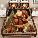 Santa Claus Print Bedding Set 3 Pieces Soft Comforter Cover Twin Size with 2 Pillowcases 1 Duvet Cover for Men Women Bedroom