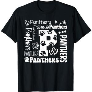 Vintage Panthers School Sports Name for Men Women Kids T-Shirt (Black, L)