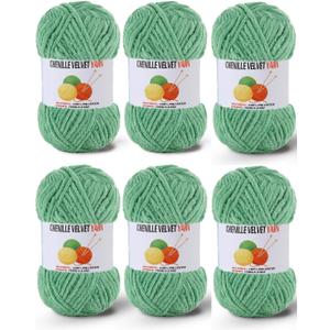 6 * 100g/3.5oz Fluffy Chenille Yarn for Crocheting, Chunky Velvet Yarn for Crochet Amigurumi, Used for Making Baby Yarns Blanket, Clothes, Pattern Knitting Creations (Light Green)
