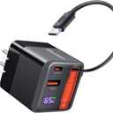 65W Retractable Wall Charger, USB C Charger Block Built-in Type C Cable & Dual Port, PD PPS Fast Charging GaN Power Adapter Travel Charger for MacBook,Lenovo IdeaPad,iPhone 16 Pro Max,Galaxy S24