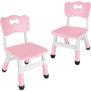 FUNLIO Adjustable Kids Chair (2pcs), 3 Level Height Adjustable Toddler Chair for Ages 3-8, Sturdy Child Chair with Maximum Bearing 220lbs, for Classrooms/Daycares/Homes, CPC & CE Approved - Pink