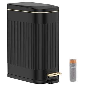 BETHEBEST 4 Gallon/15 Liter Trash Can with Soft Close Lid,Stainless Steel Trash Can with Removable Wastebasket, Rectangular Garbage Can for Bathroom,Kitchen,Office,Black