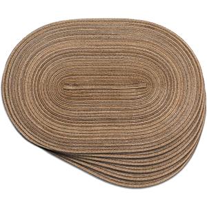 Noctiflorous Oval Braided Placemats Set of 6 Woven 12x18 Inch Non Slip Washable Heat Resistant Place Mats Round Tablemats for Dining Kitchen Party Daily Table Decor Dinner Mats (12 Brown, 6) (6 pcs, 12 Brown)