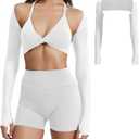 YEOREO Women Crop Top Long Sleeve Bolero Open Front Workout Cropped Shirts Sports Shrug (X-Large, Pearl)