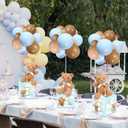 Lenwen 3 Sets Jungle Animal Decoration for Baby Shower Letter Boxes Baby Shower Table Centerpiece Stuffed Animals Balloon with Stand Plush Boxes for Party(Blue, Bear)