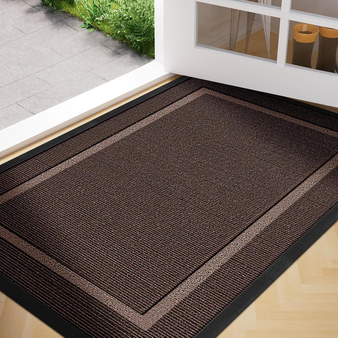 36"x24" Large Front Door Mat Outside Entrance Indoor Doormat, Waterproof All-Season All-Weather Entryway Mat, Natural Rubber Outdoor Doormats, Trap Dirt Moisture Back Door Mat for Patio Porch, Brown (2' x 3' (Rectangular))
