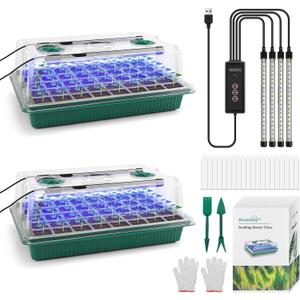 BlumWay Seed Starter Tray with Grow Light,2 Pack 80 Cells Seedling Tray Kit with Humidity Dome/Indoor Plant Starter Kit, Adjustable Brightness Plant Germination Trays