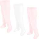 Luvable Friends Baby Girls' Nylon Tights, 3 Pack, Pink/ White, 9-18 Months