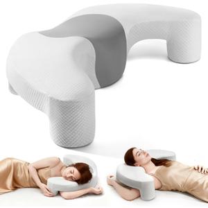 Side Sleeper Pillow with Arm Channel for Shoulder, Neck & Rotator Cuff Pain Relief, Memory Foam Cervical Neck Pillow Also Comfortable for Back Sleepers (White & Gray)
