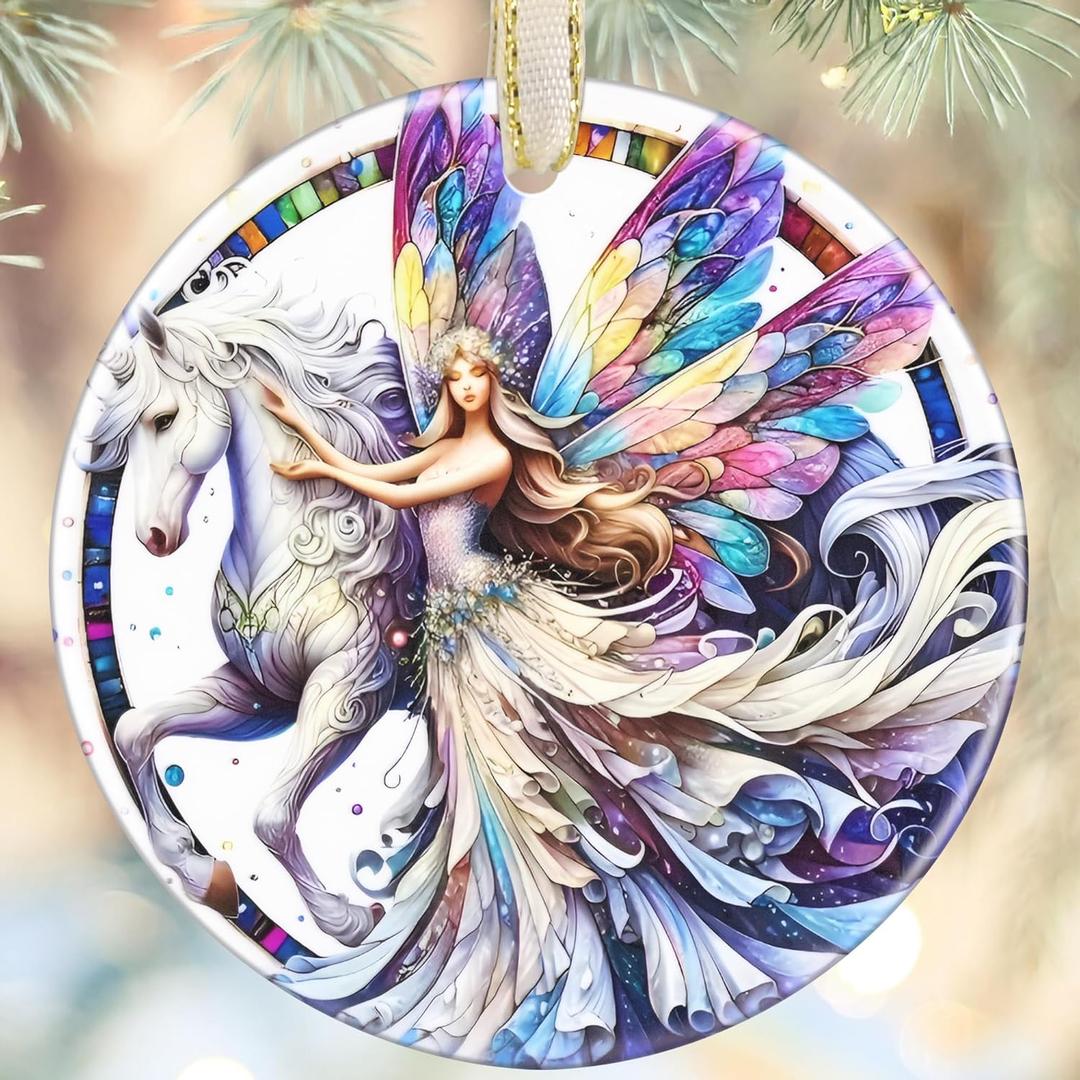 Christmas Ornaments, 3.5 Inch Ceramic Fairy Hanging Ornament, Christmas Tree Ornaments, Gifts for Daughter, Xmas Gifts, Unique Gift Idea, Perfect for Holiday Party, Tree, Window, Wall Decor