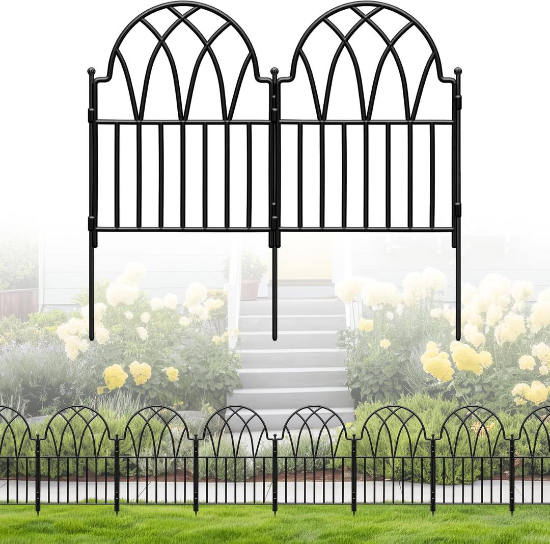 19 Pack Decorative Garden Fence Panels - 20.07 Ft Black Arched Metal Landscape Border Edging with Floral Design,No-Dig Rustproof Wire Fencing for Flower Beds, Patios, Dog, Yard, Outdoor