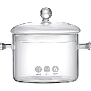 1400 ml Glass Saucepan With Cover, Stovetop Cooking Pot, Clear Soup Pot, 7.5 x 7.5 x 6.1 in High Borosilicate Glass Cookware