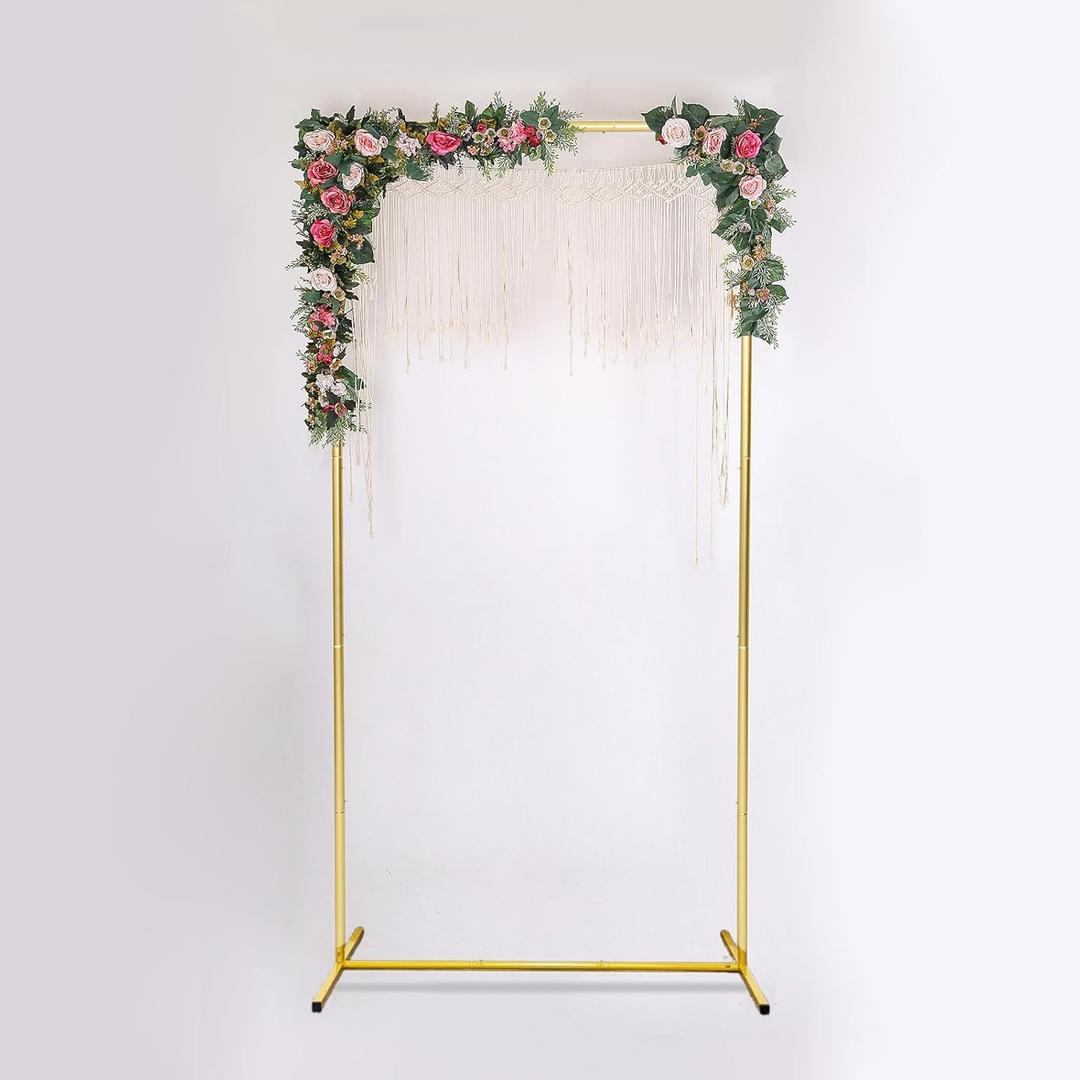 Harfirbe Wedding Square Balloon Arch Stand, Gold Backdrop Stand 6.6 x 3.3 FT Metal Party Frame for Wedding Ceremony Bridal Archway Birthday Party Decoration