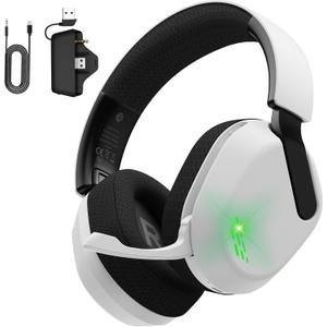 Gvyugke Wireless Gaming Headset for Xbox Series X/S, Xbox One, PS5, PC, Bluetooth 6.0 Gaming Headphones with Flip-to-Mute Noise-Canceling Mic, Foldable, 3D Surround Sound, 45H Battery - White