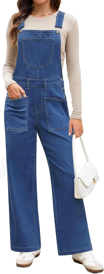 luvamia Jean Overalls for Women Loose Fit Baggy Wide Leg Bib Pocket Adjustable Straps Stretchy Denim Overall Jumpsuits (Large, Cody Blue)