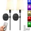 Battery Operated Wall Sconce Set of 2, Rechargeable Wall Lights with 2 * 52000mAh Magnetic Battery Bulbs, 18 RGB Colors, Dimmable Wireless Sconces for Bedroom Living Room Hallway (Black)