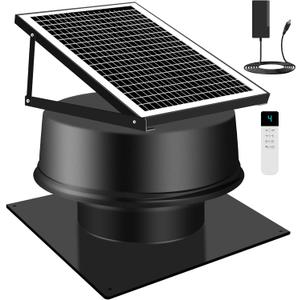 42W Solar Attic Fan with Thermostat and Remote Contorl 2100 CFM Solar Roof Exhaust Fan Solar Powered + DC Compatible, Low Noise Weatherproof Ventilation for Home, Garage, Shed, Warehouse, Large