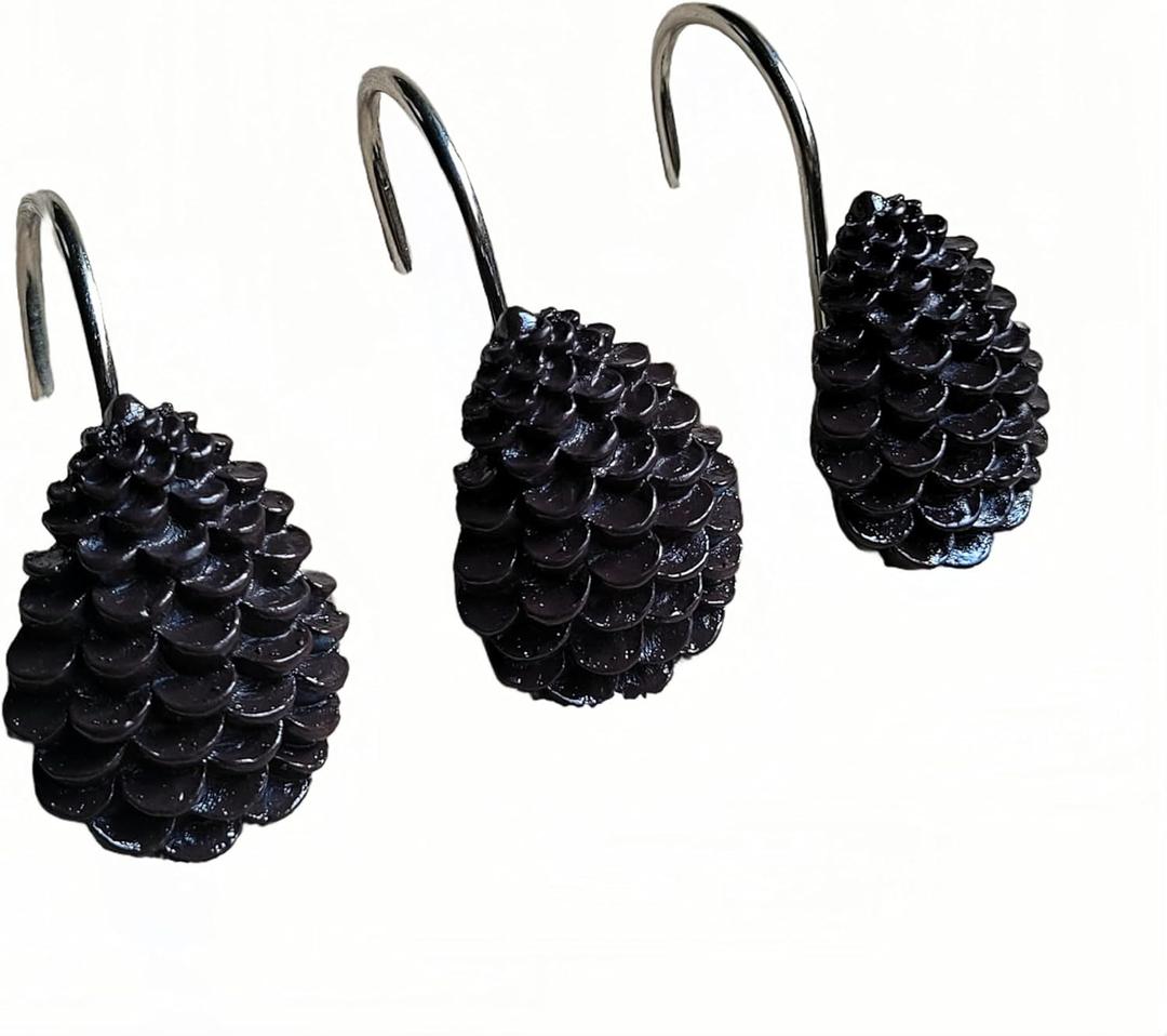 Twofishes Decorative Pinecone Shower Curtain Hooks Bathroom Rolling Hangers Curtain Rings Pack of 12