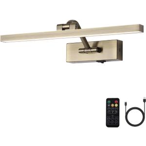 5000mAh Picture Light Battery Operated,15.7In Antique Bronze Wireless Rechargeable Picture Light 3 Colors Dimmable Art Light with Remote Timer for Paintings,Gallery