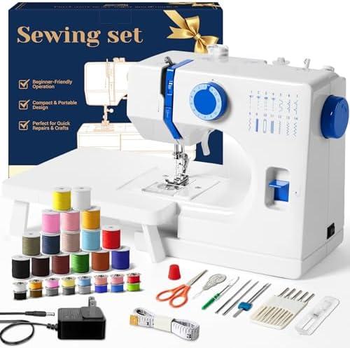 Verdanika Mini Sewing Machine, Dual Speed Double Needle, 14 Stitch Portable Sewing Machine for Beginners, Adults, Home Use