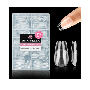 UNA GELLA Short Coffin Nail Tips, 312pcs Short Coffin Gel Nails Tips Preshape Half Matte Fake Nails 12 Sizes Full Cover Press on Nails for Acrylic Nail Extension DIY Salon at Home