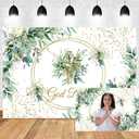 OERJU 5x3ft God Bless Backdrop Baptism First Holy Communion Christening Background Greenery Leaves Gold Dots Newborn Baby Shower Party Decorations Banner Photo Booth Props