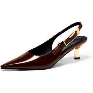 Coutgo Womens Slingback Kitten Heels Closed Pointed Toe Pumps Buckle Strap Wedding Party Dress Shoes, Size 8