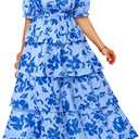 Plus Size Summer Dresses 2026 - Floral Milkmaid Puff Sleeve Casual Ruffle Tiered Maxi Long Sundress,18Plus