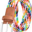 Elastic Braided Belt  Unisex Multicolored Woven Stretch Belt for Womens Jeans Golf Casual Shorts Pants (42 (fits Pant Size 40"-42"), Cp01)