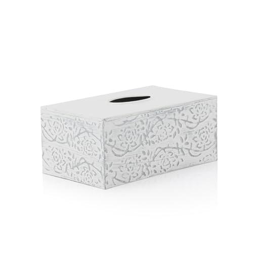 Modern Farmhouse Decorative Tissue Box Holder - Distressed White, Rustic Metal Design for Bathroom