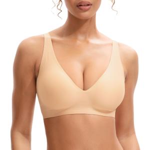 INNERSY Womens Seamless Wireless Bra Soft No Underwire Push Up Bralette Full Coverage Everyday Bra (Medium, Nude)
